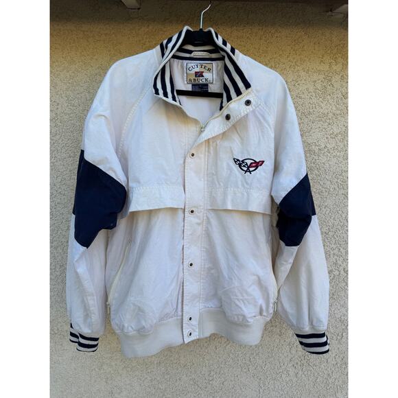 Cutter & Buck Corvette Windbreaker Jacket L | Vintage 90s GM Racing | White Navy - Picture 1 of 7